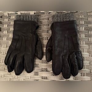 UGG Black Leather Gloves with Gray Knit Cuff
